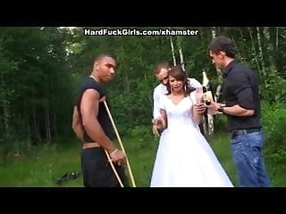 the groom and the bride fucked hard in the woods